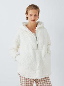 John Lewis Half Zip Borg Lounge Top, Ivory