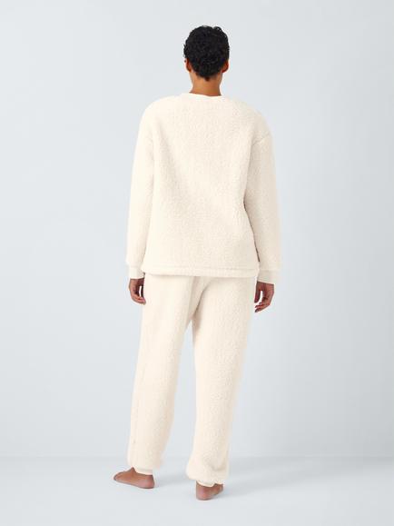 John Lewis Borg Cuffed Top & Leg Pyjama Set, Ivory - view 2, Ivory