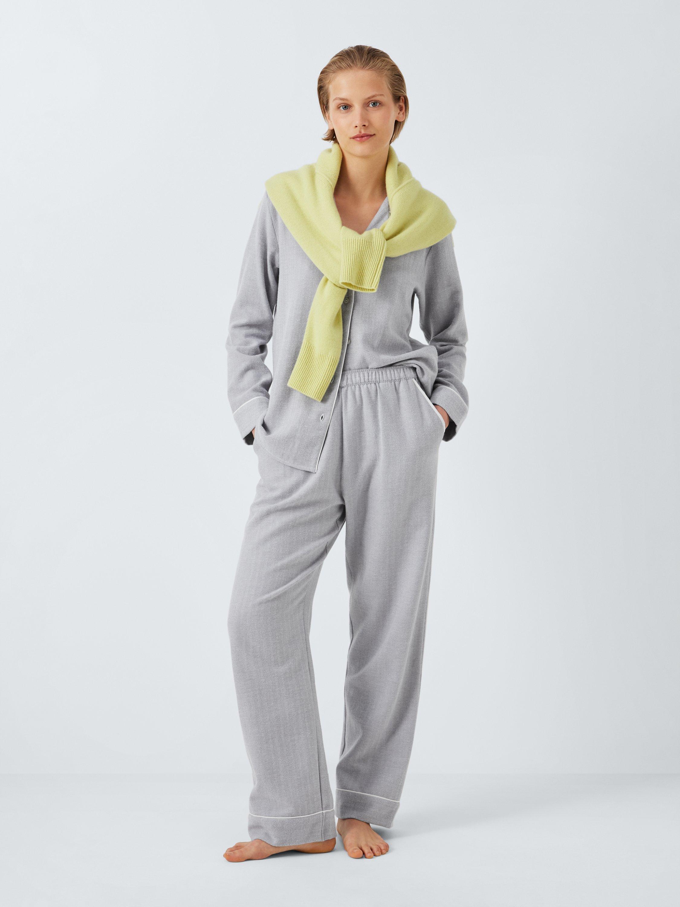 John Lewis Brushed Herringbone Pyjama Set Grey Ivory