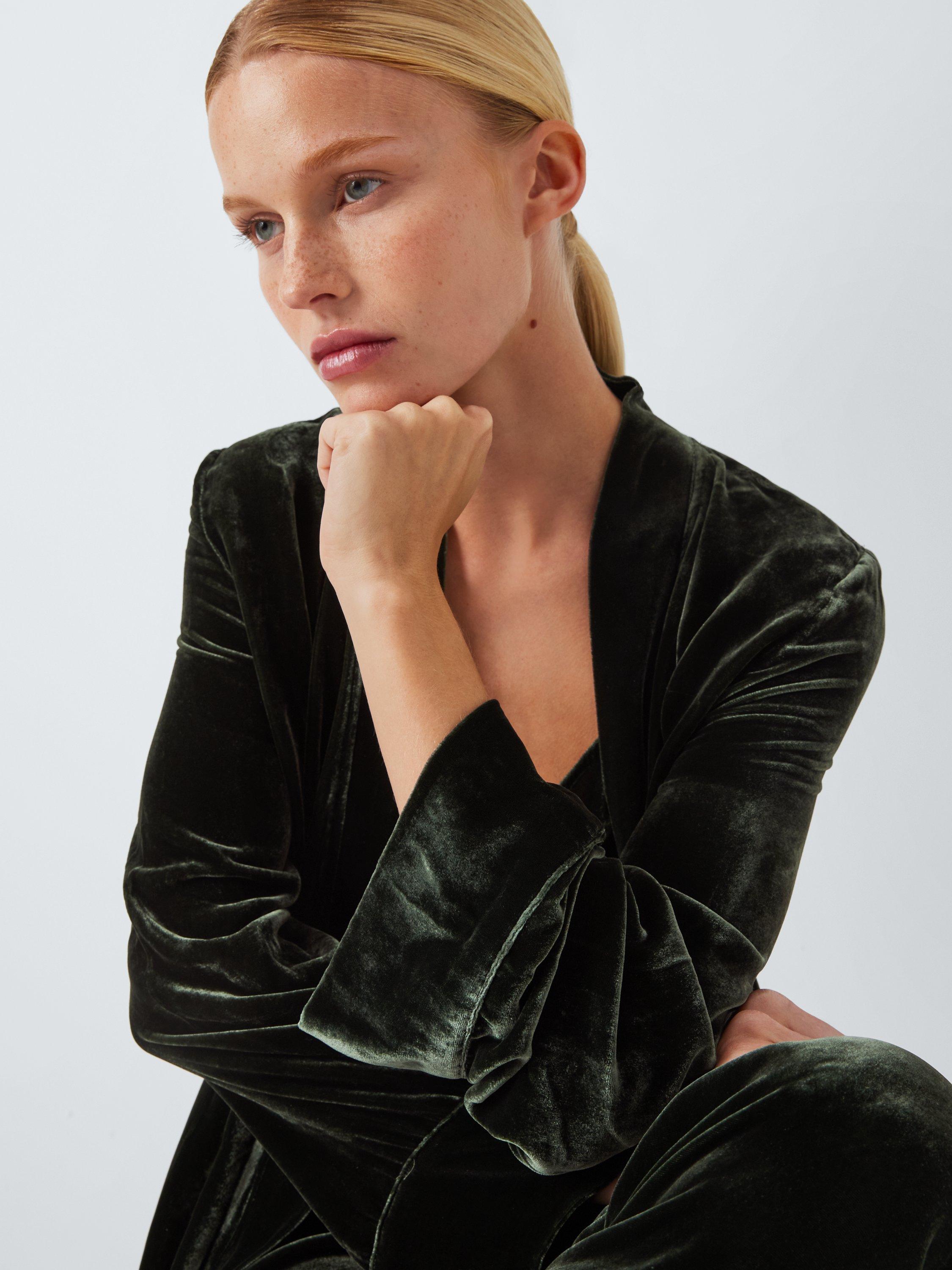 John Lewis Silk Blend Velvet Dressing Gown Khaki