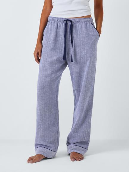 John Lewis Cotton Herringbone Pyjama Bottoms, Navy/Ivory, Navy/Ivory