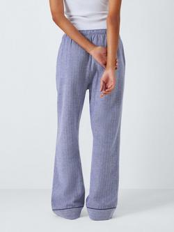 John Lewis Cotton Herringbone Pyjama Bottoms, Navy/Ivory - view 2, Navy/Ivory