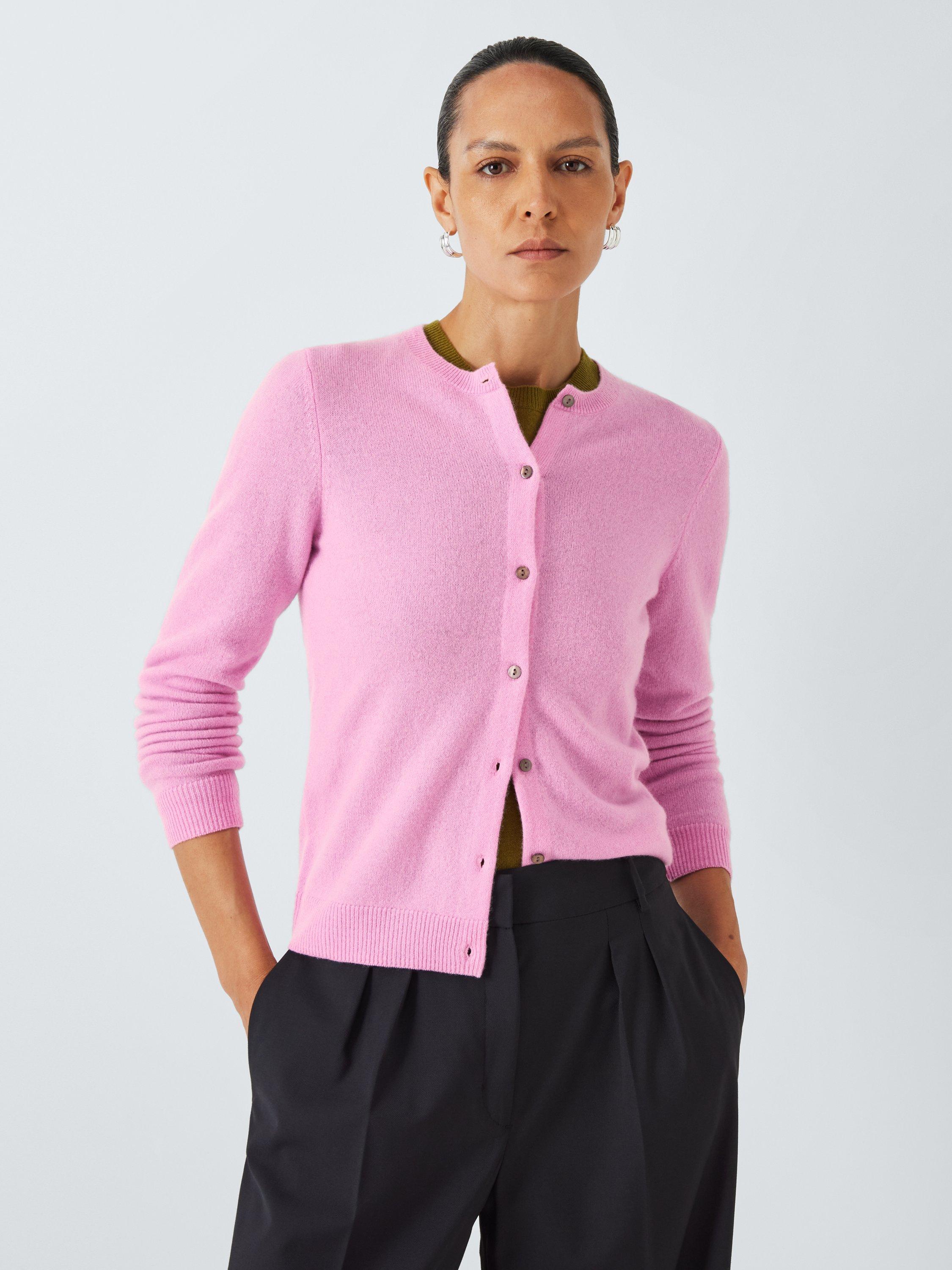 John Lewis Cashmere Crew Neck Cardigan, Mid Pink