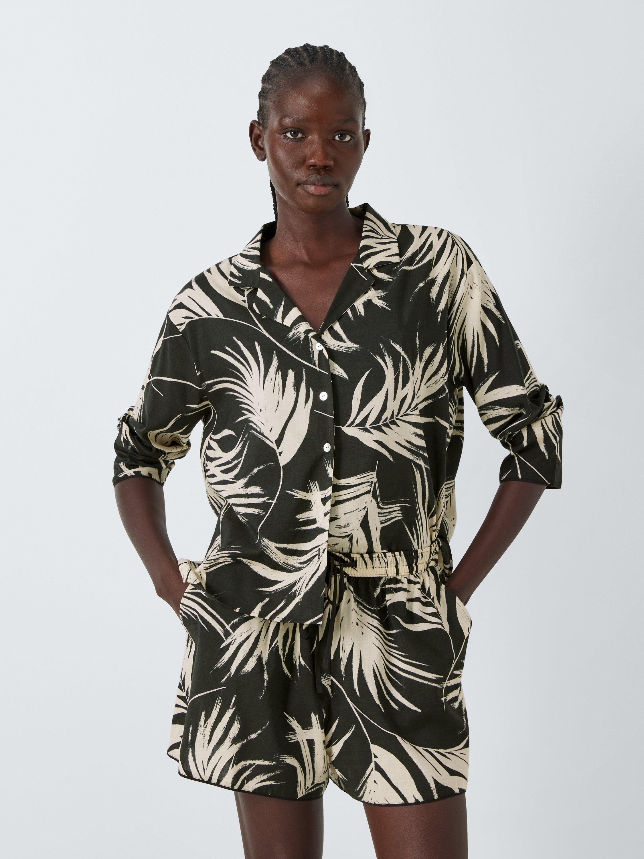 AND/OR Modal Palm Pyjama Shorts, Black/Cream