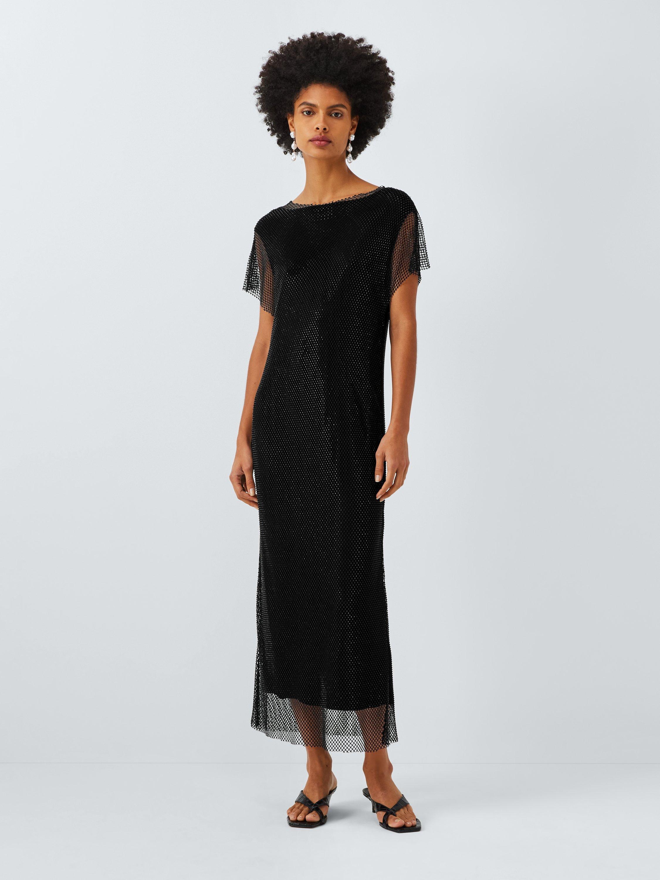 John Lewis Rhinestone Mesh Dress, Black