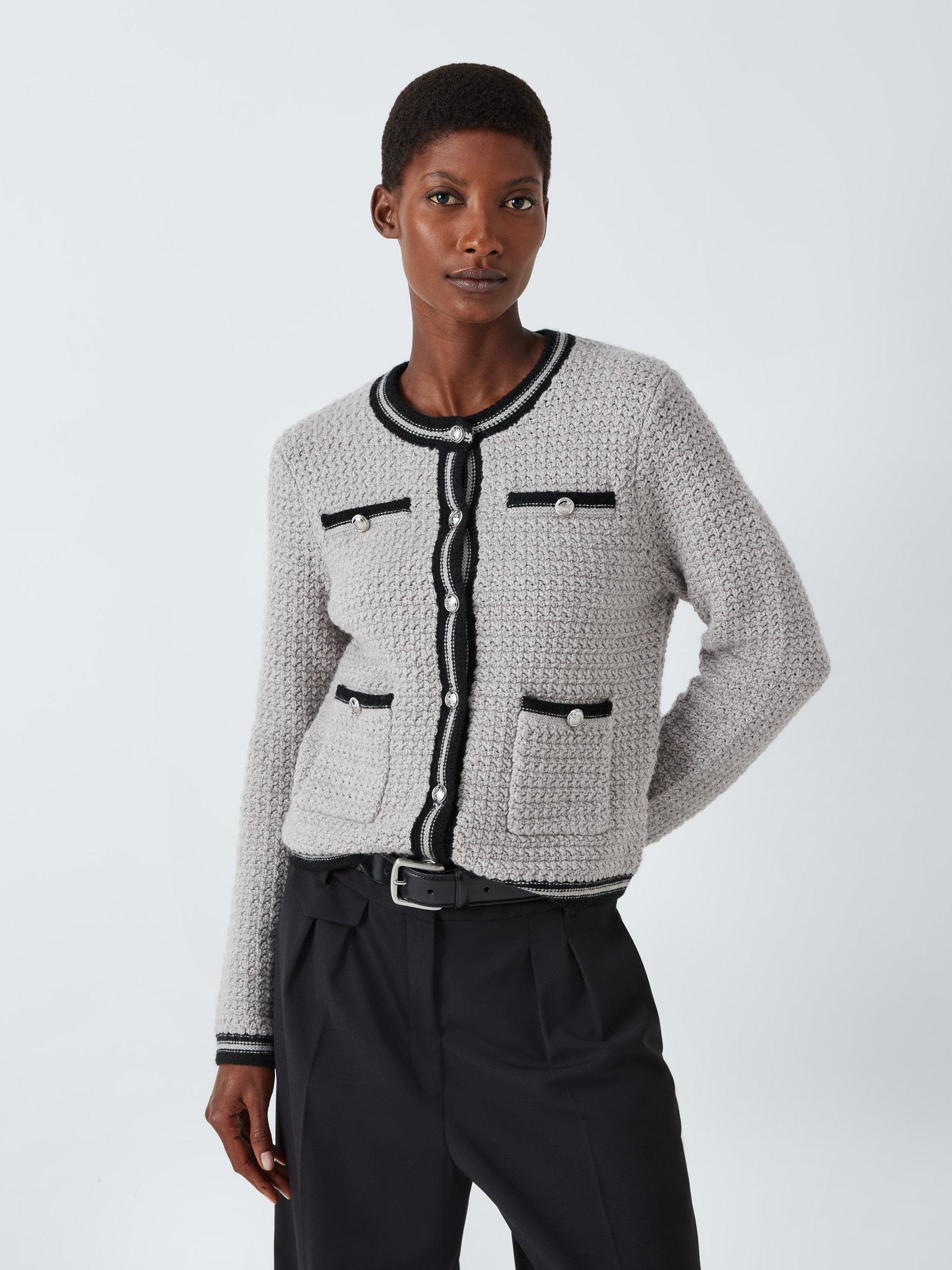 John Lewis Metallics Wool Blend Cardigan, Grey