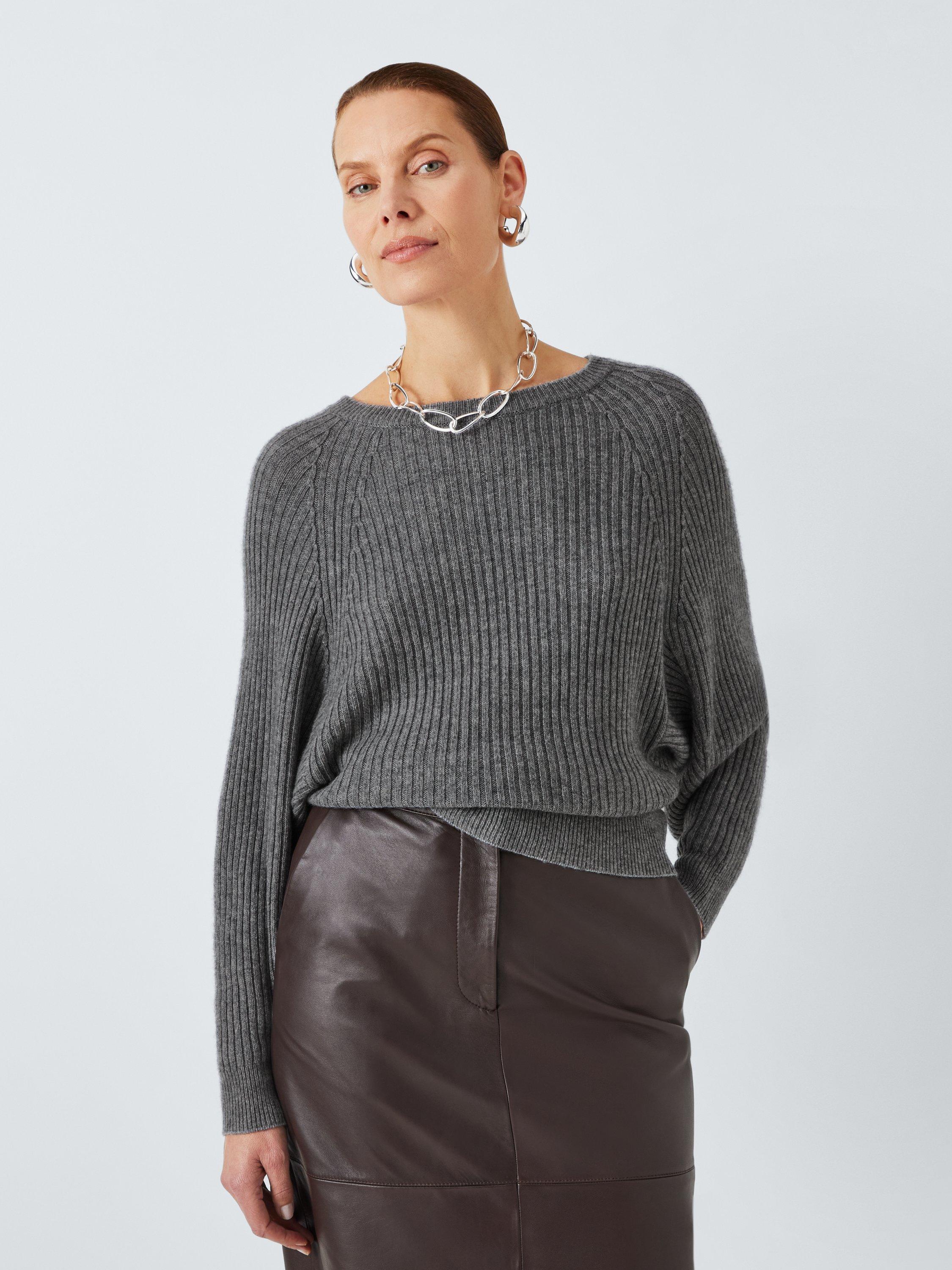 John Lewis Cotton & Wool Blend Batwing Sweater, Charcoal Grey, Charcoal Grey