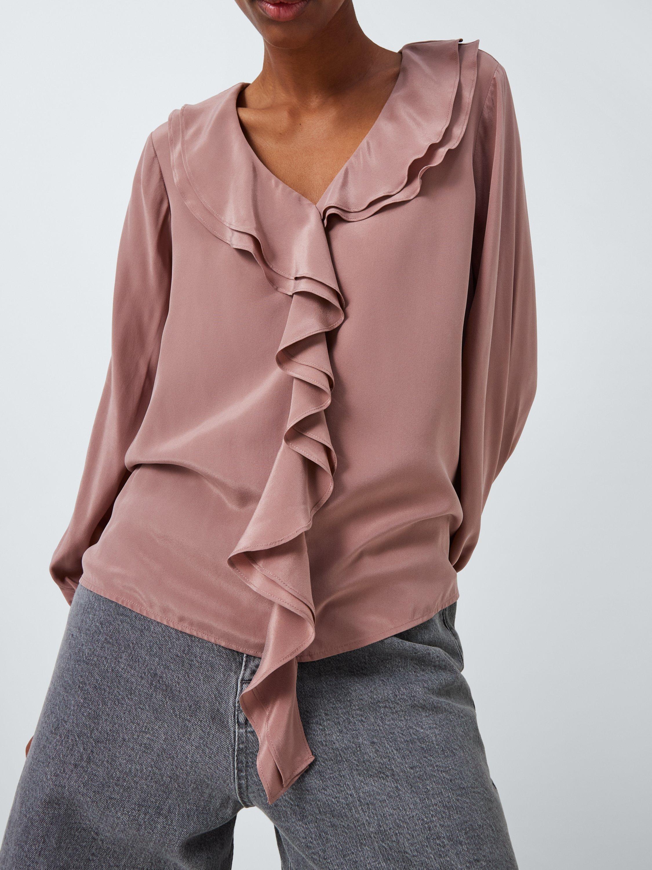 John Lewis Silk Frill Blouse Mauve