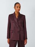 John Lewis Double Breasted Satin Blazer, Berry