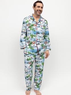 Cyberjammies Montana Winterscape Shirt Long Pyjama Set, White/Multi, White/Multi