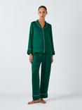 John Lewis Piped Silk Pyjama Set, Evergreen