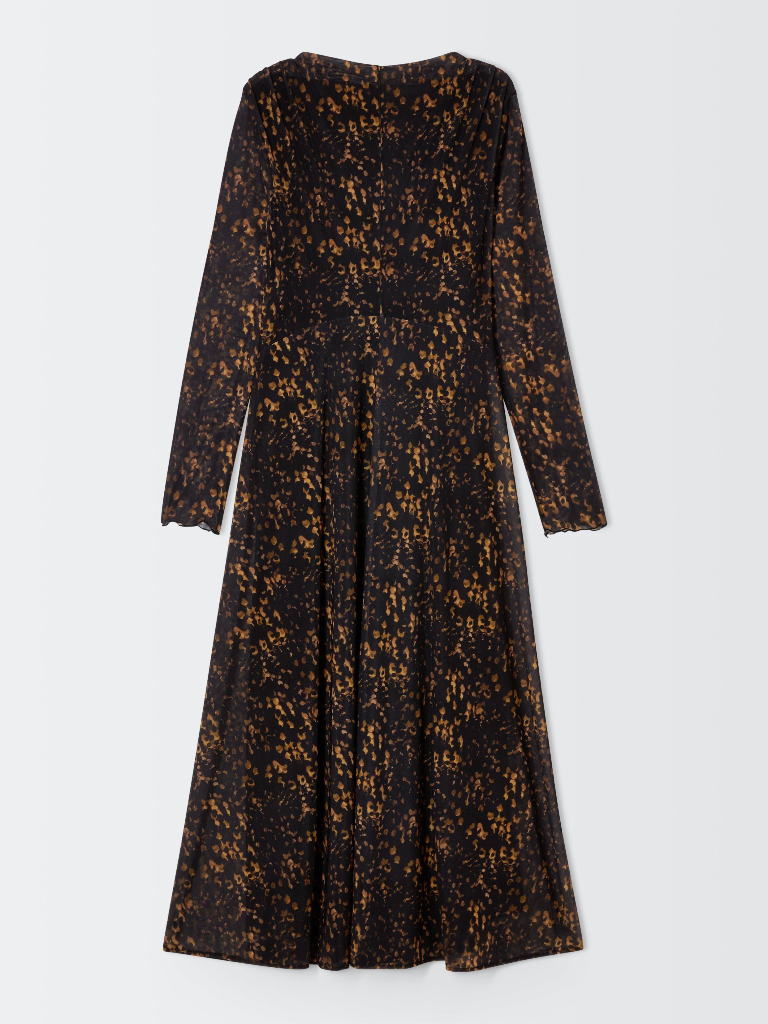 John Lewis Long Sleeve Spot Mesh Midaxi Dress Black Multi