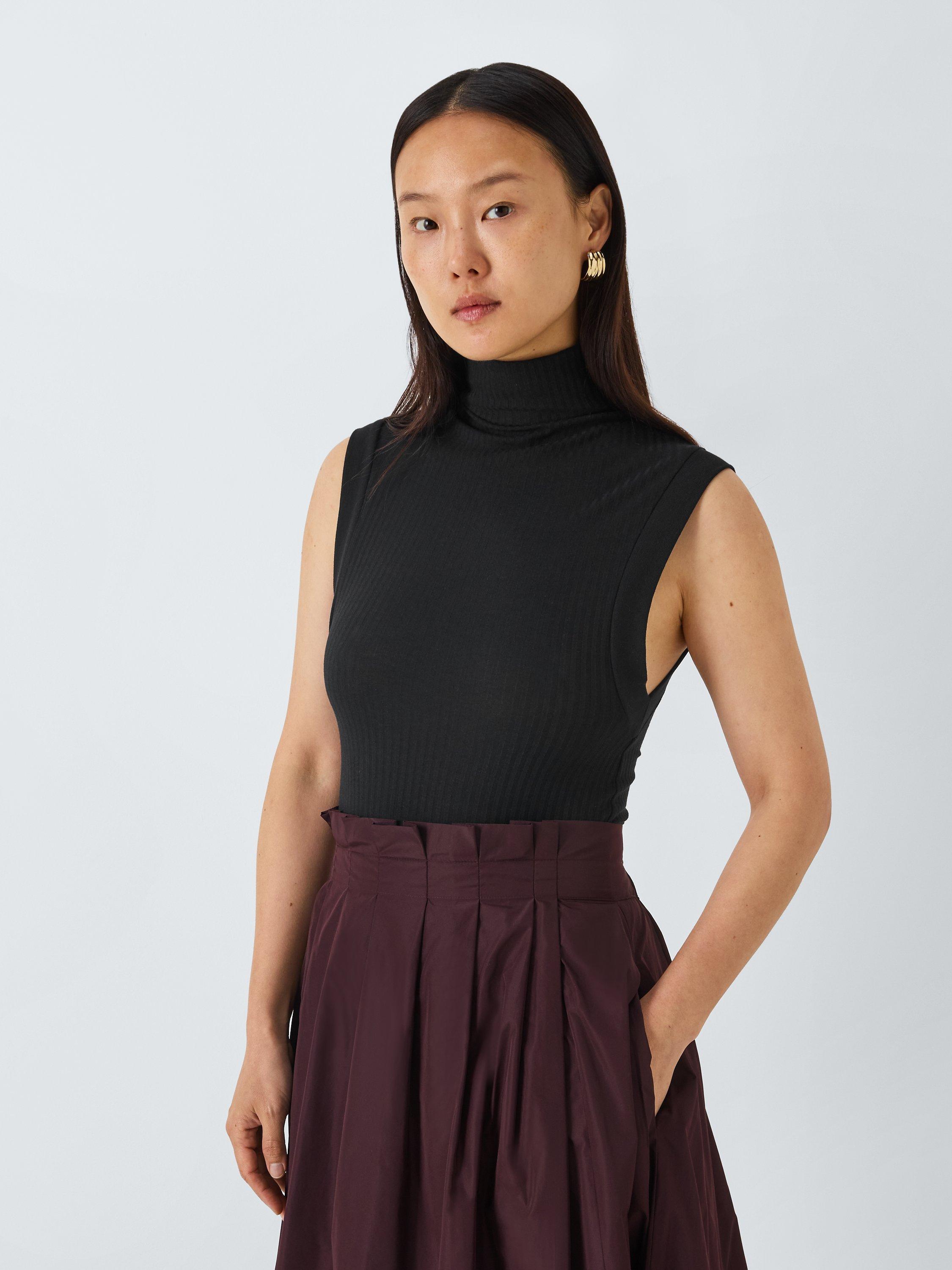 John Lewis Ribbed Sleeveless Roll Neck Top, Black