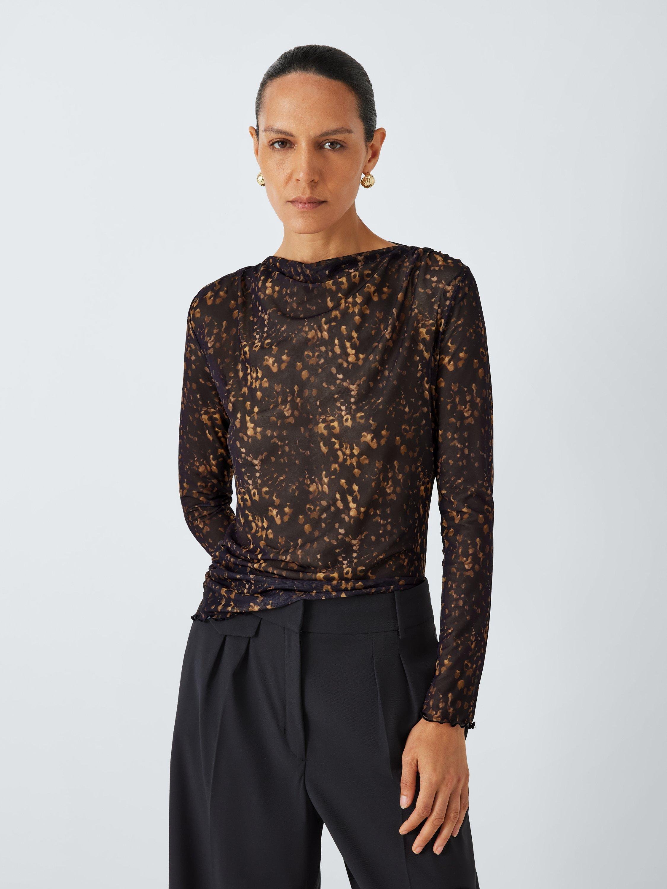 John Lewis Long Sleeve Spot Mesh Top, Black/Multi