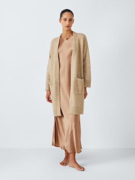 John Lewis Longline Open Neck Wool Blend Cardigan, Caramel, Caramel