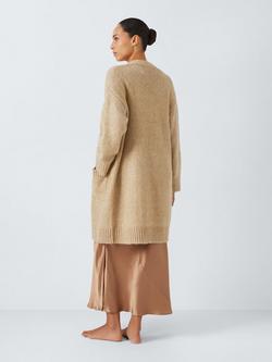 John Lewis Longline Open Neck Wool Blend Cardigan, Caramel - view 2, Caramel