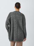 John Lewis Cable Knit Open Neck Wool Blend Cardigan, Charcoal