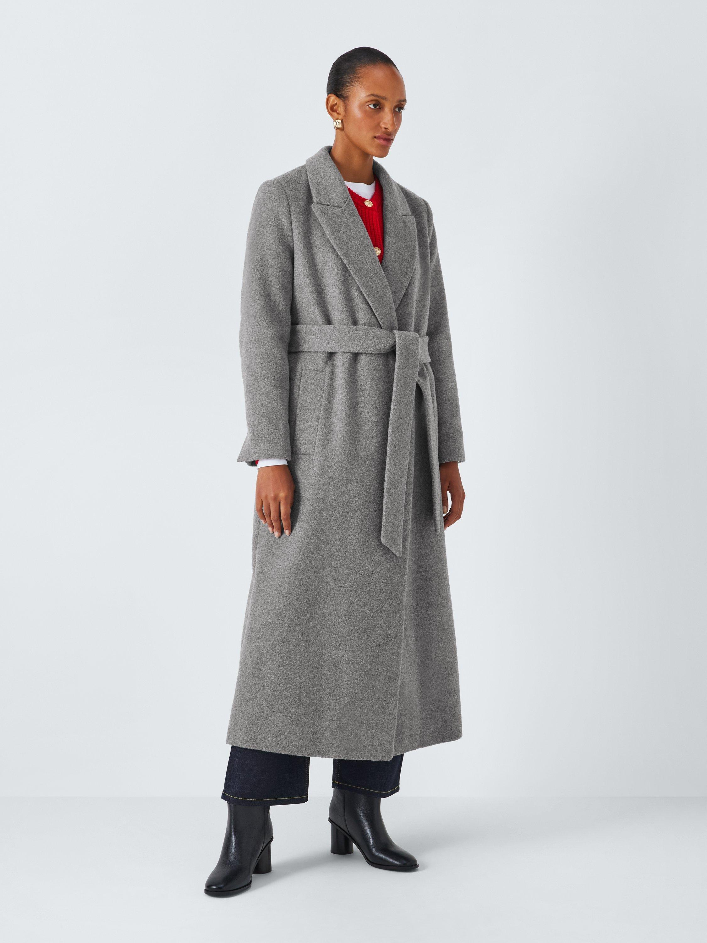 John Lewis Wool Blend Tailored Wrap Coat Grey