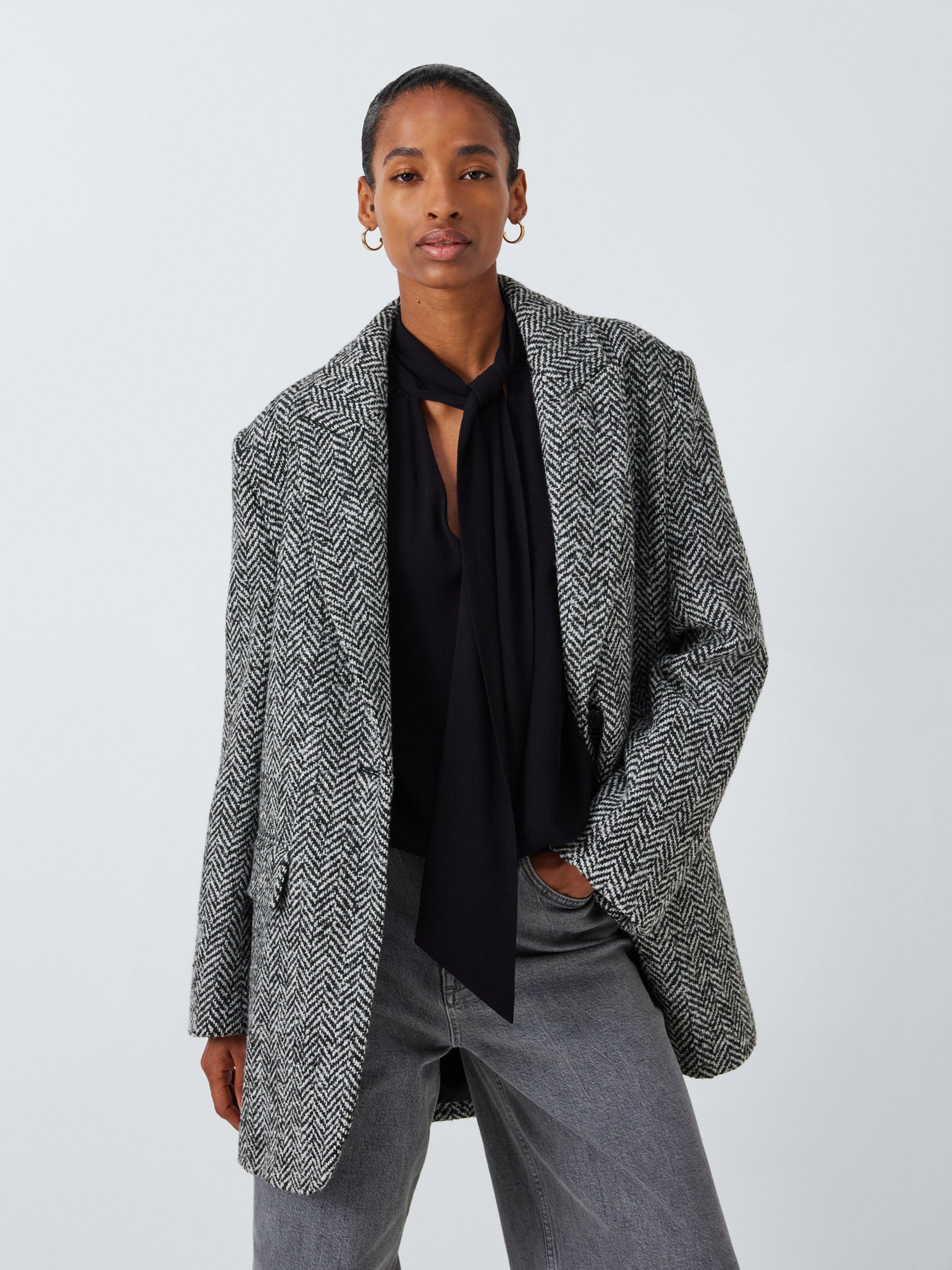 John Lewis Oversized Herringbone Wool Blend Jacket Black White