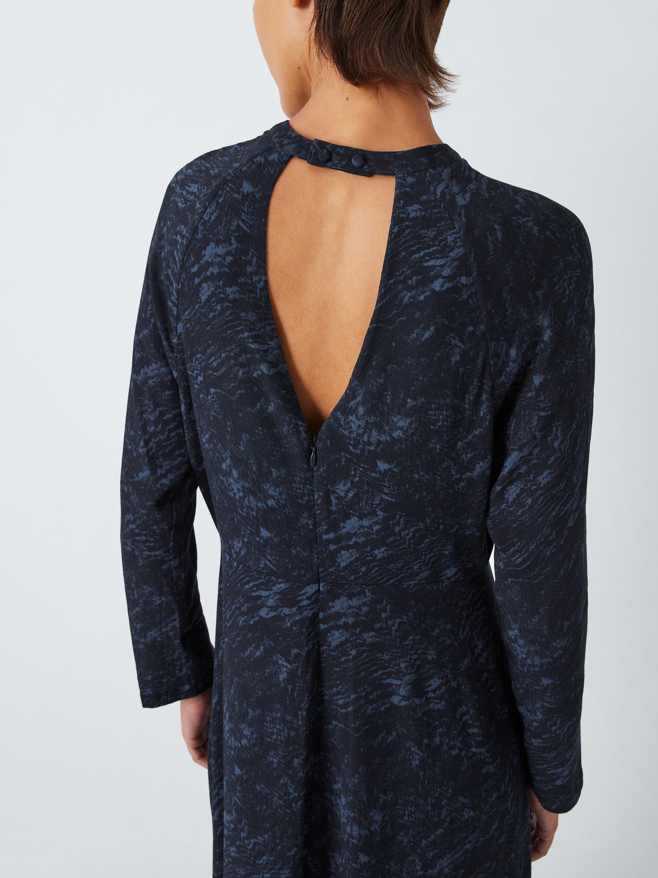 John Lewis Long Sleeve Marble Print Midaxi Dress Blue Midnight