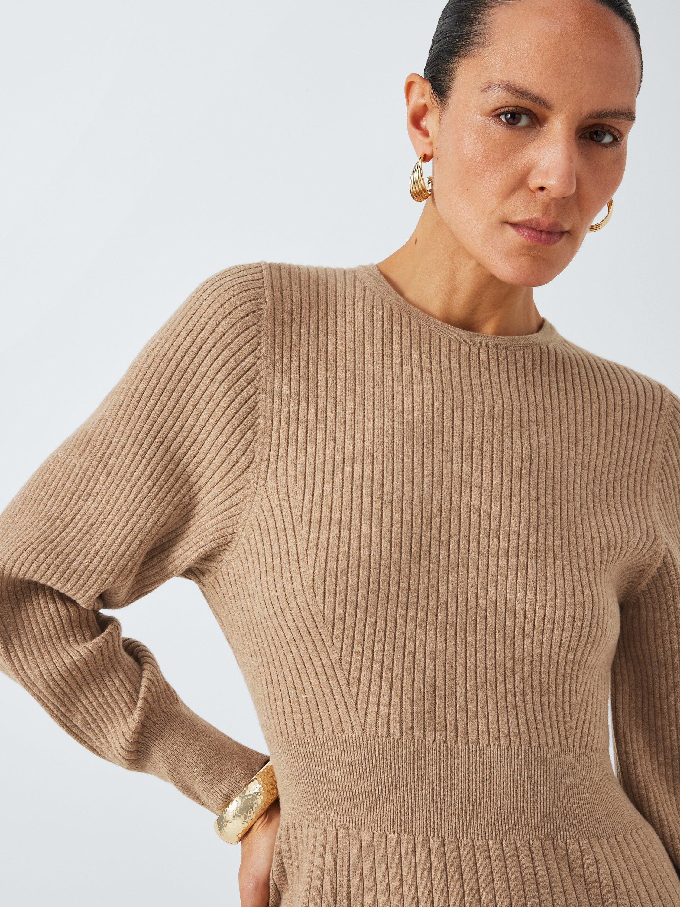 John Lewis Rib Knit Long Sleeve Dress Camel