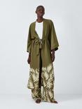 AND/OR Palm Print Satin Kimono Dressing Gown, Khaki