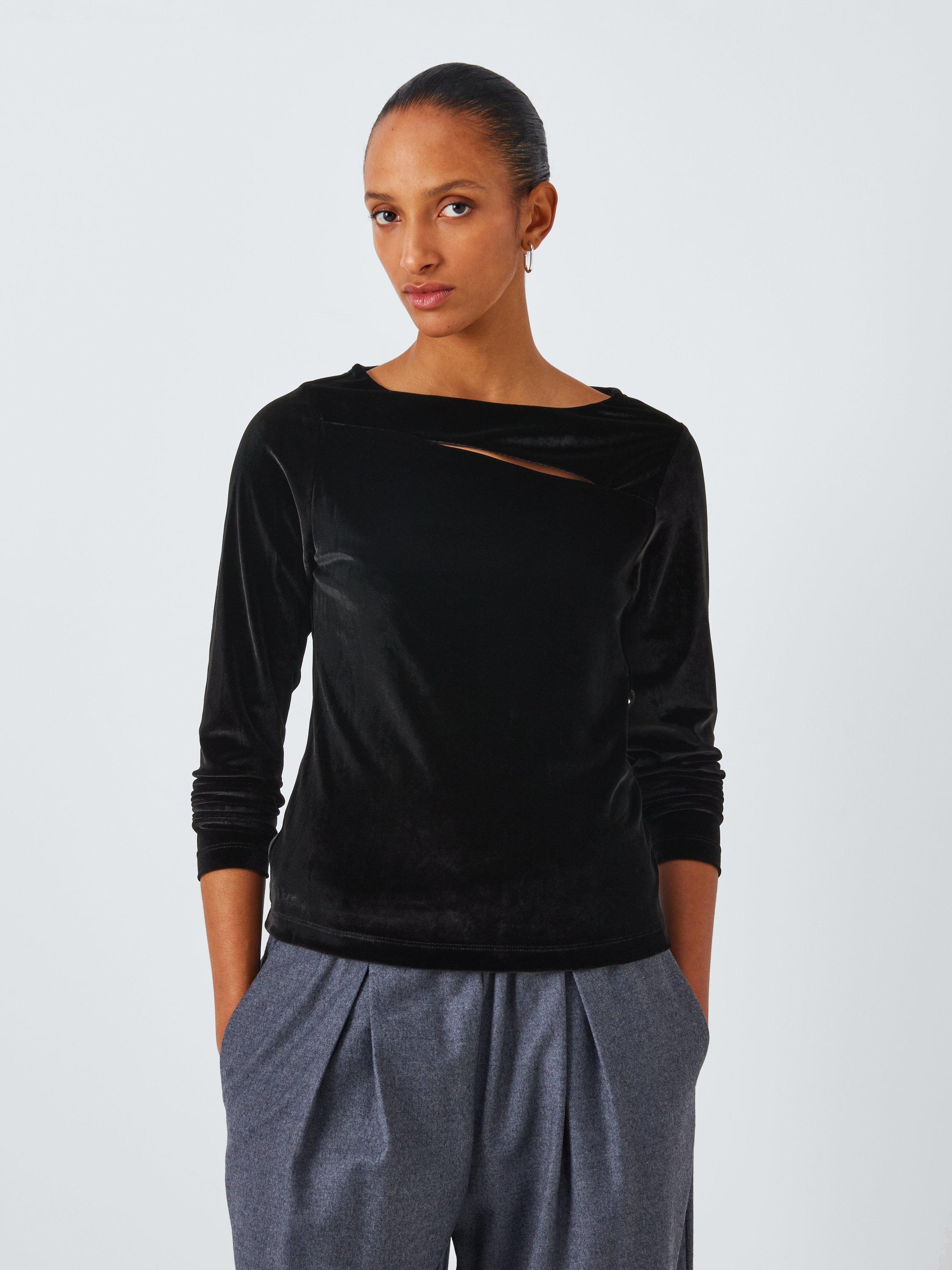 Product image 1 of 6, which shows John Lewis Long Sleeve Cut Out Velvet Top, Black, 8