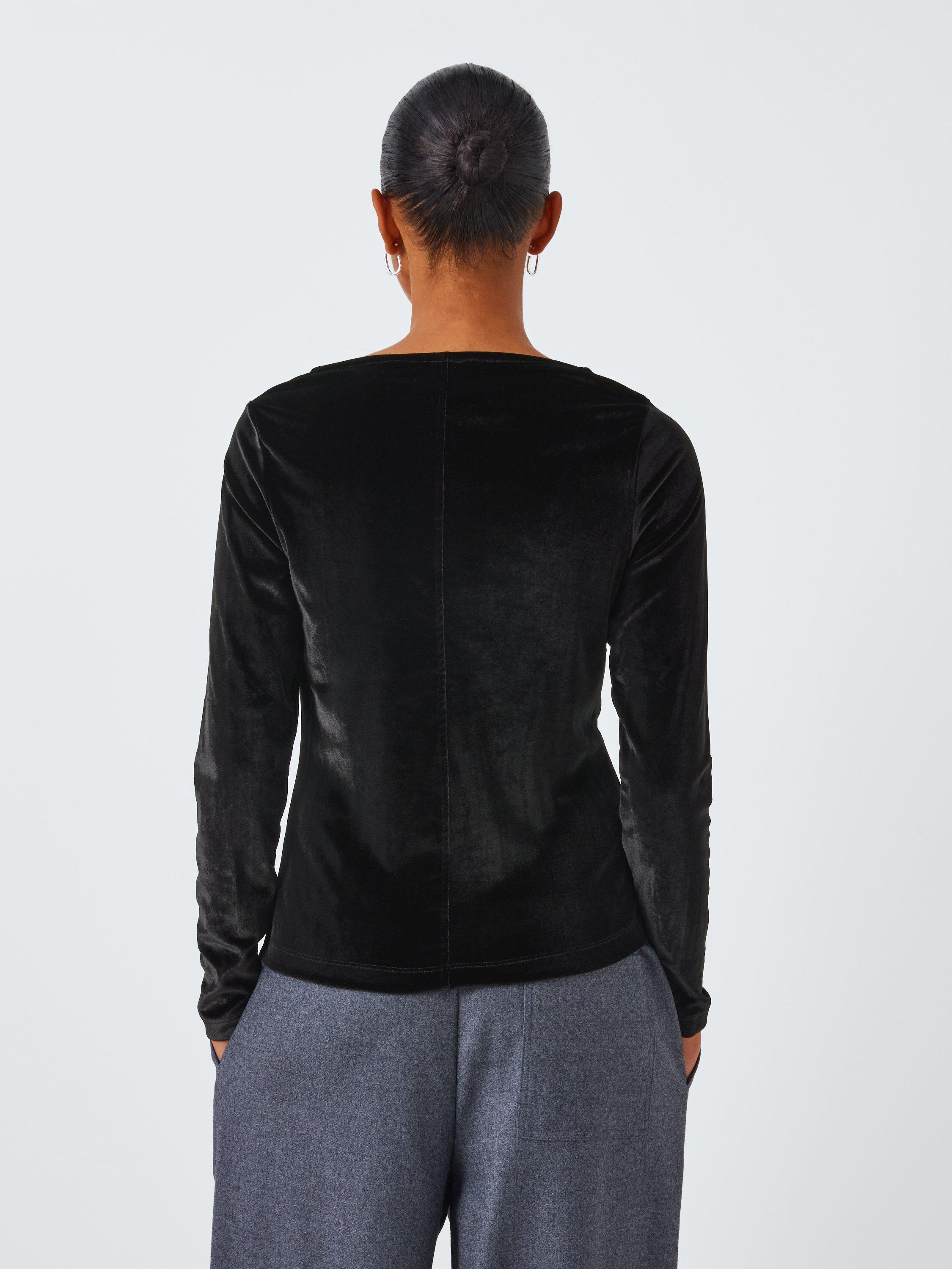 Product image 2 of 6, which shows John Lewis Long Sleeve Cut Out Velvet Top, Black, 8