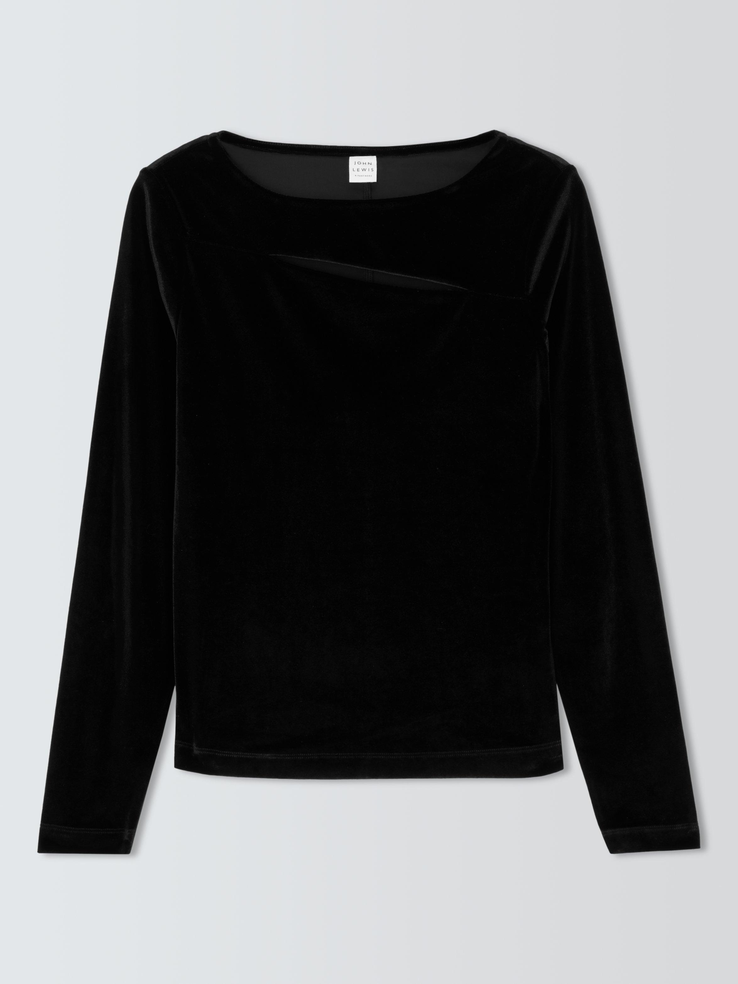 Product image 4 of 6, which shows John Lewis Long Sleeve Cut Out Velvet Top, Black, 8