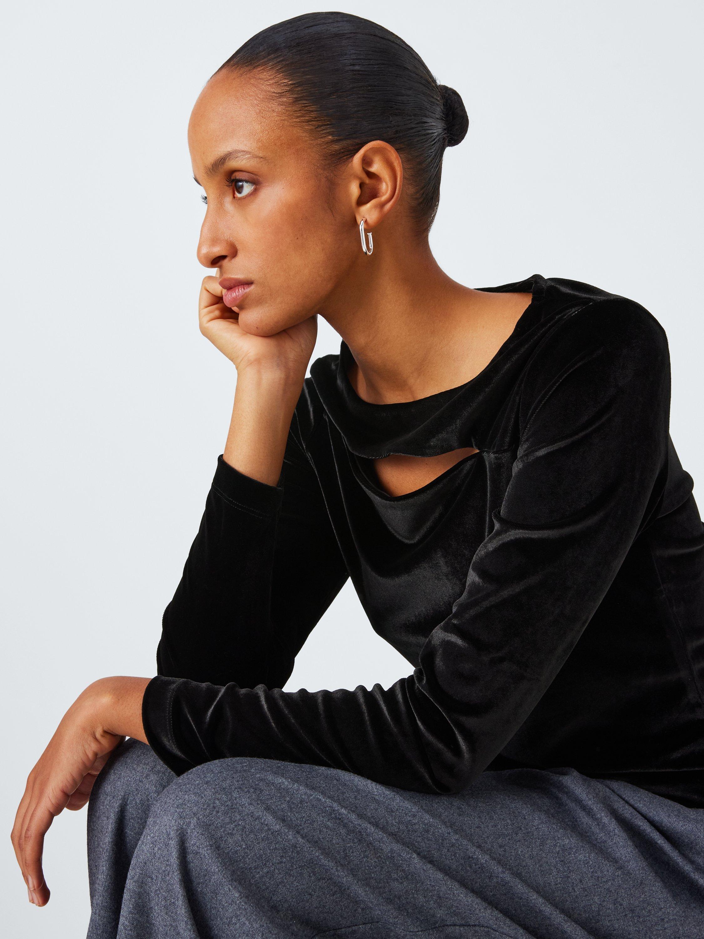 Product image 6 of 6, which shows John Lewis Long Sleeve Cut Out Velvet Top, Black, 8
