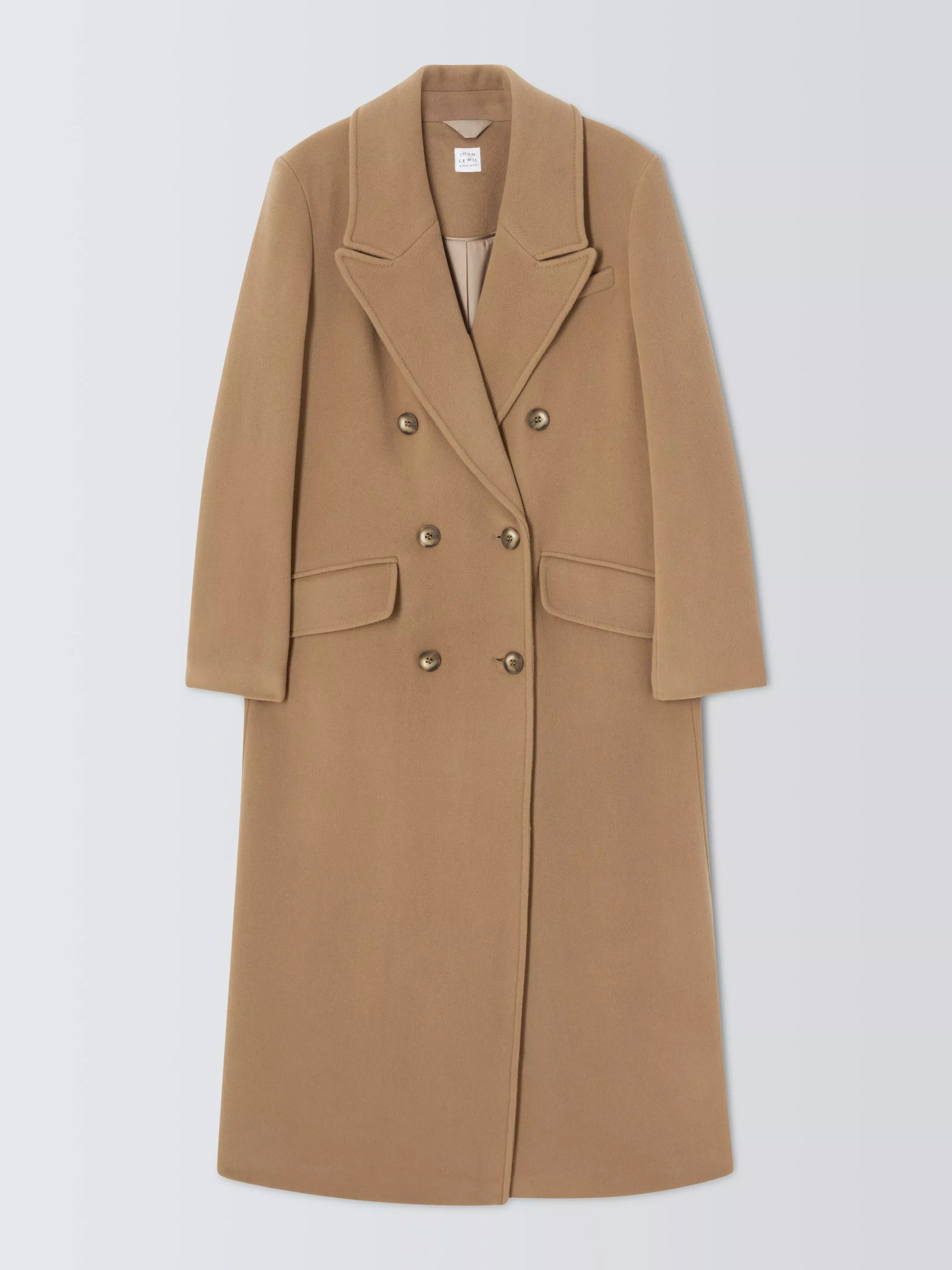 John Lewis Double Breasted Cashmere Blend Wool Coat Camel