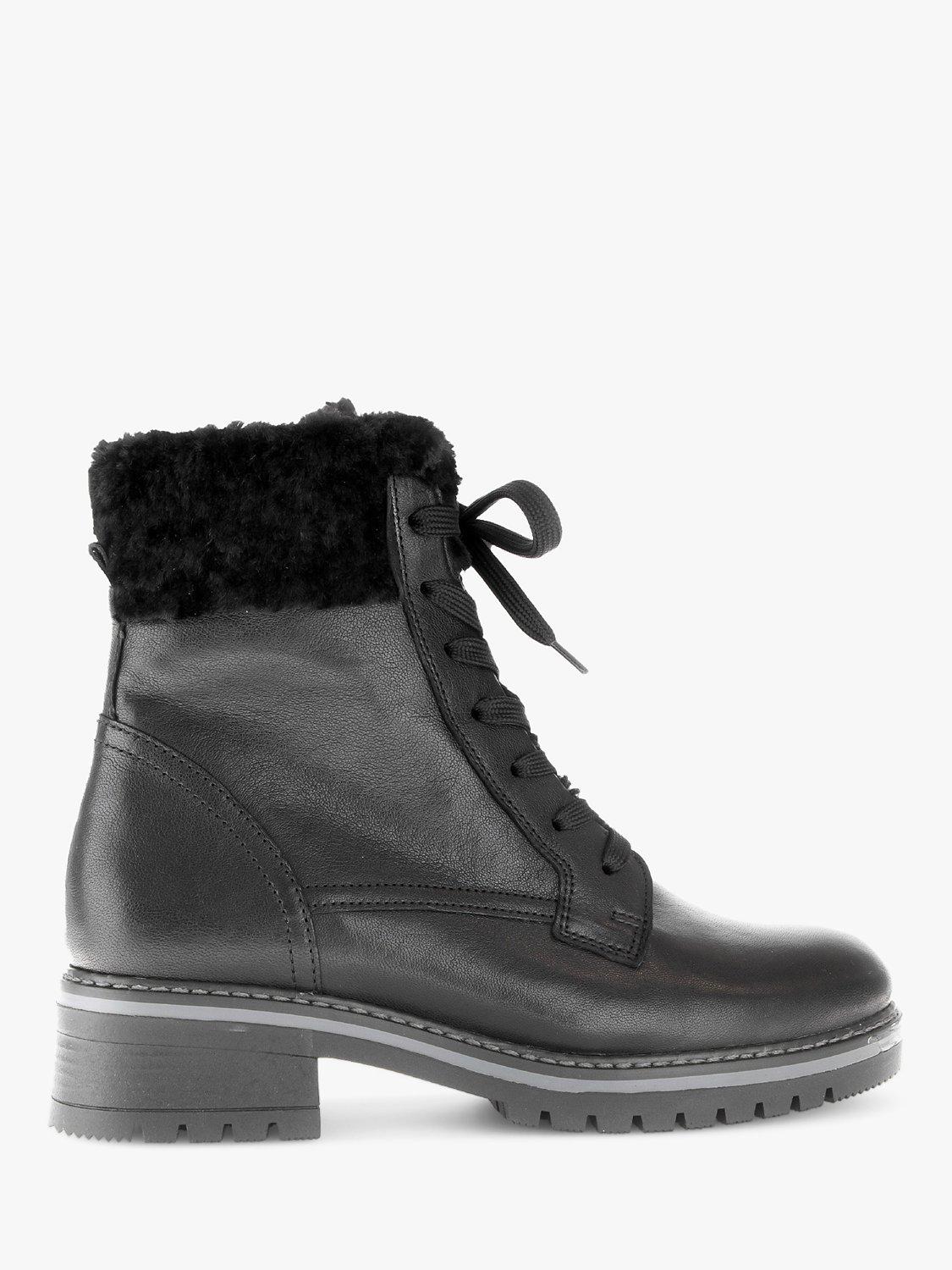 Gabor Grenache Warm Wide Fit Leather Faux Fur Trim Boots Black