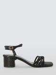 John Lewis Ivie Block Heel Reptile Print Strappy Leather Sandals, Black