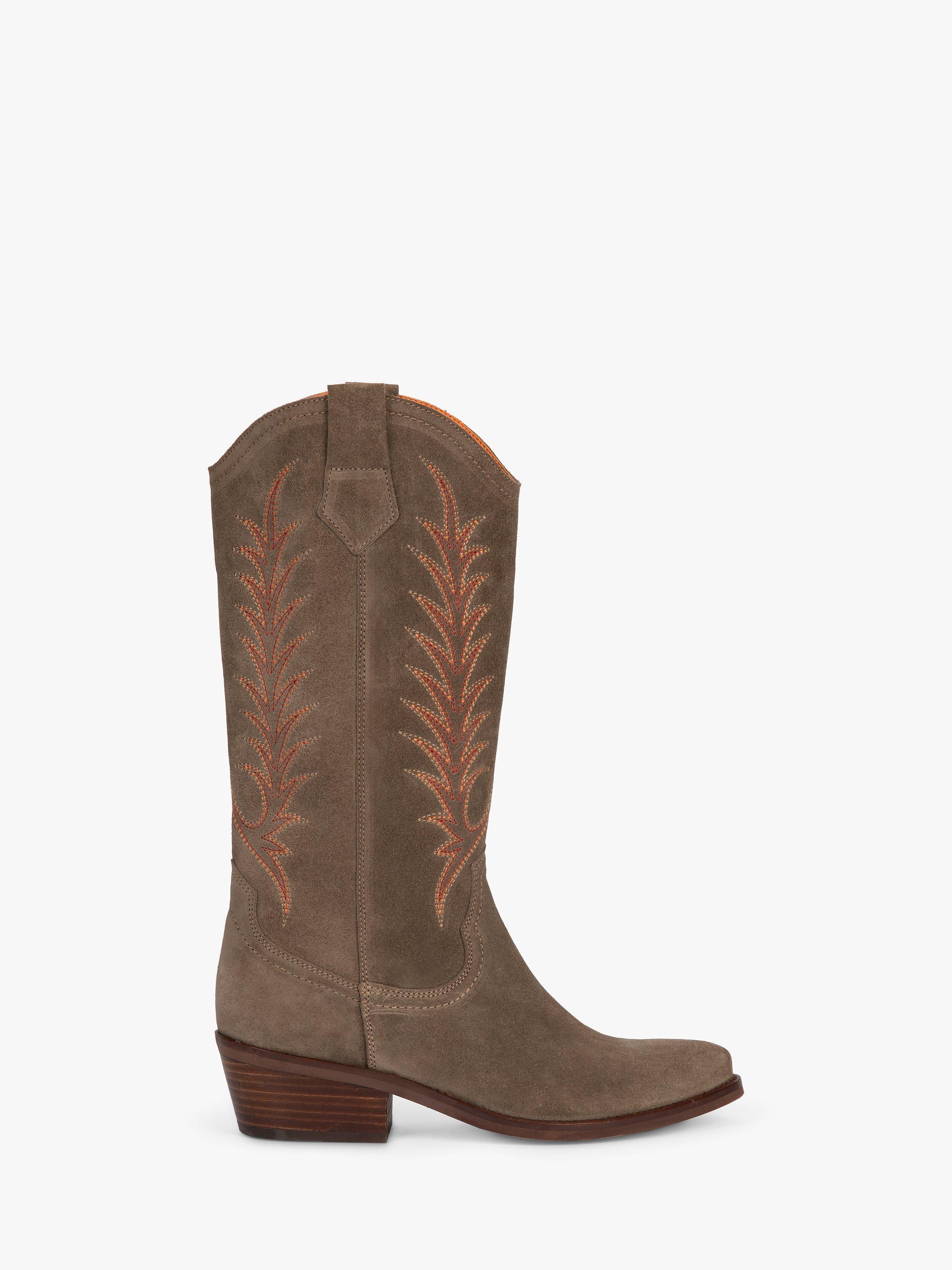 Penelope Chilvers Goldie Suede Cowboy Boots Taupe