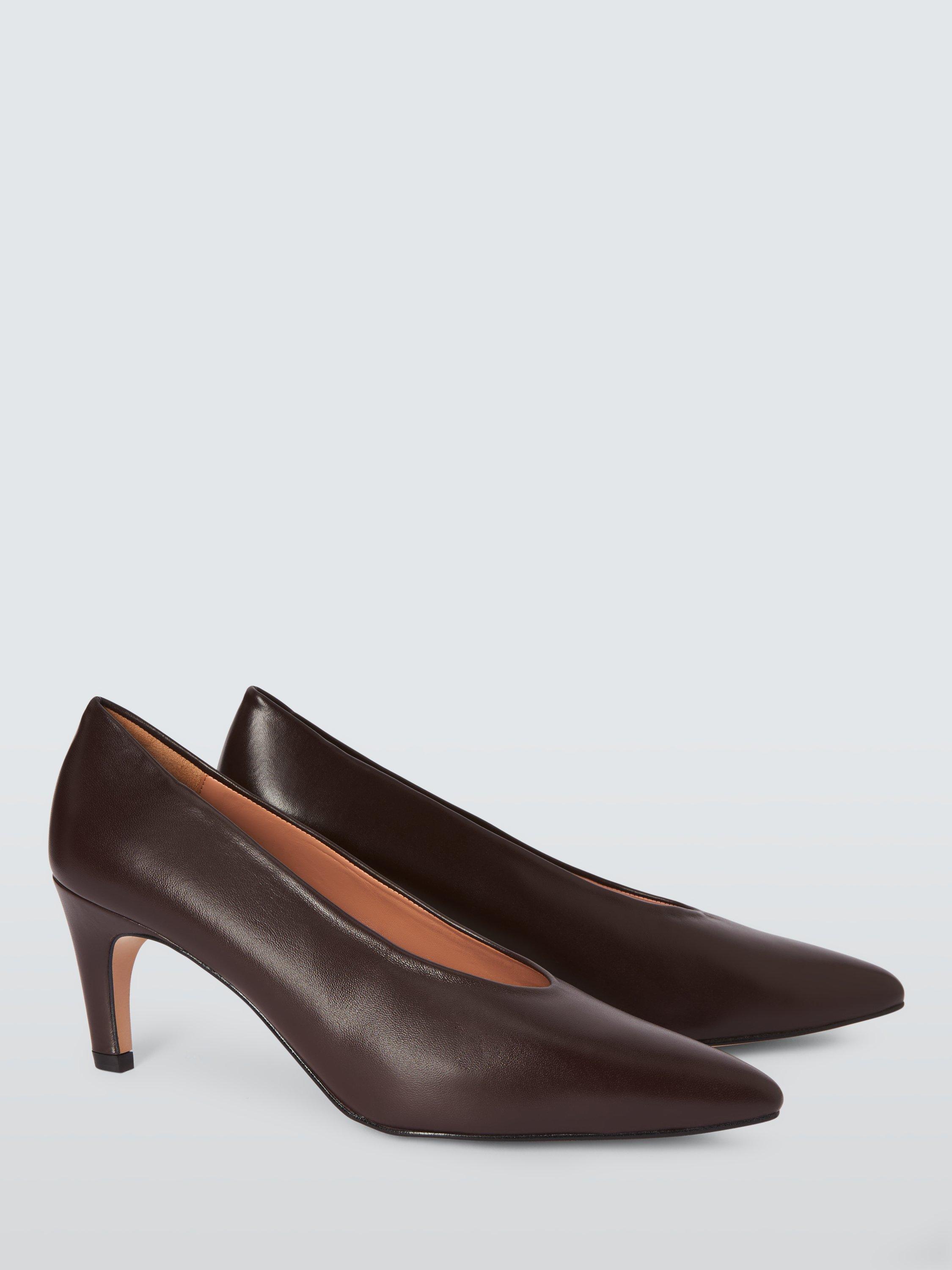 Product image 3 of 6, which shows John Lewis Ammie Leather Curve Heel High Vamp Court Shoes, Chocolate, 3