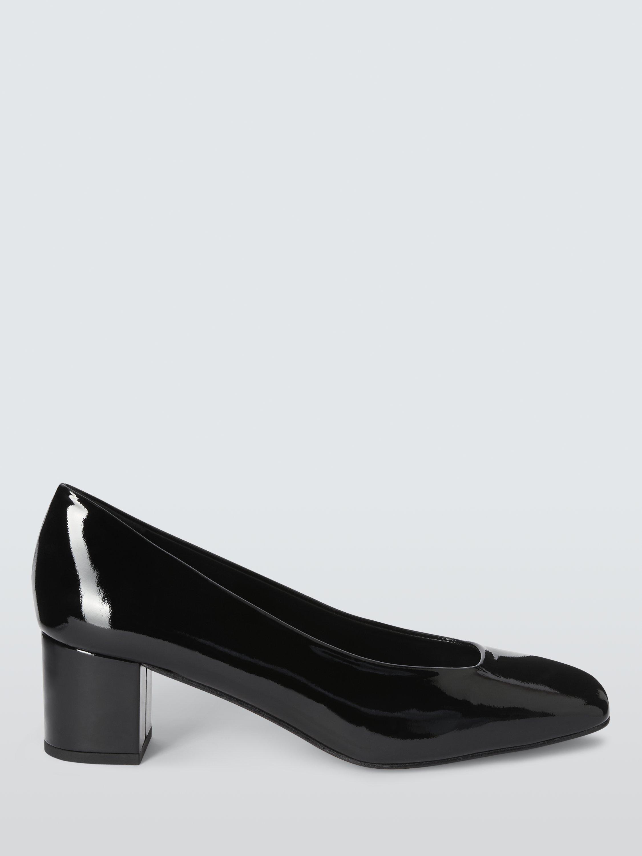 Black leather block heel court shoes hotsell