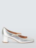 John Lewis Adore Leather Low Block Heel Mary Jane Court Shoes, Silver