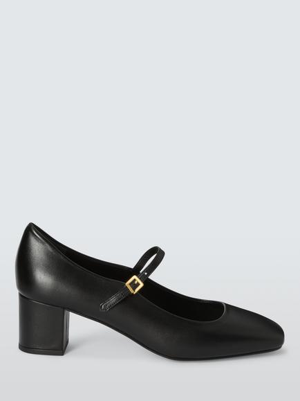 John Lewis Adore Leather Low Block Heel Mary Jane Court Shoes, Black