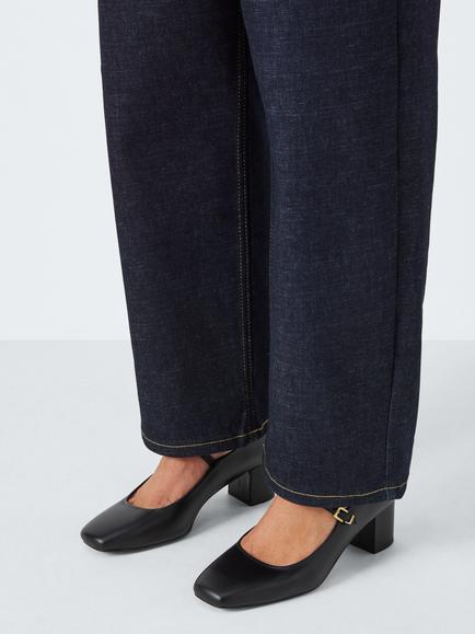 John Lewis Adore Leather Low Block Heel Mary Jane Court Shoes - view 2, Black