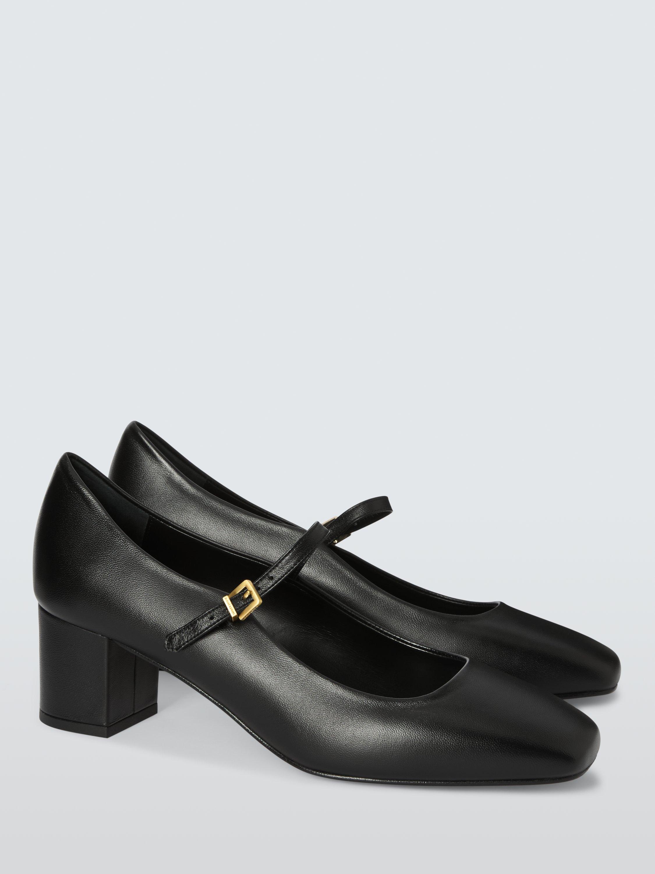Product image 3 of 6, which shows John Lewis Adore Leather Low Block Heel Mary Jane Court Shoes, Black, 3