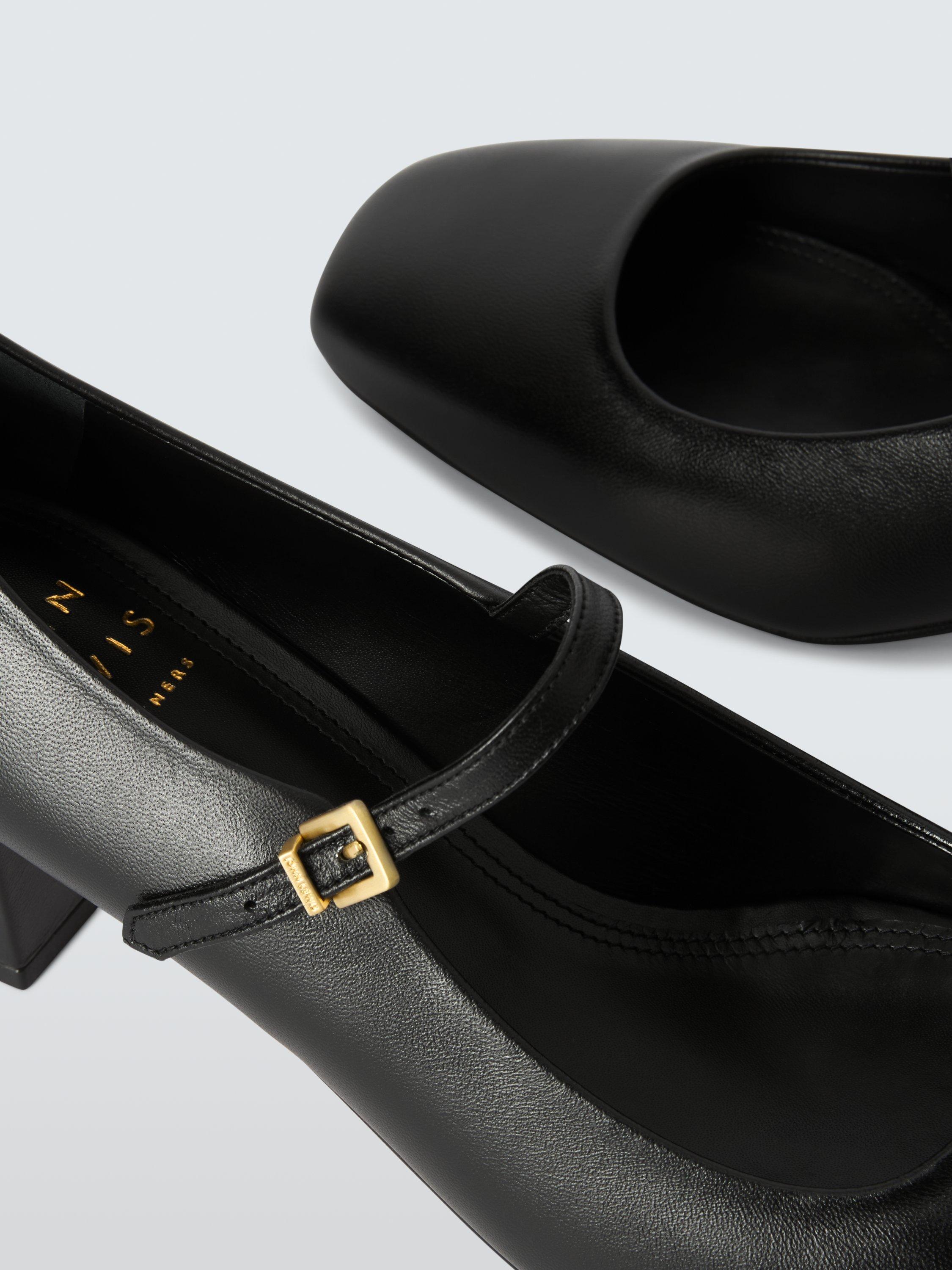 Product image 4 of 6, which shows John Lewis Adore Leather Low Block Heel Mary Jane Court Shoes, Black, 3