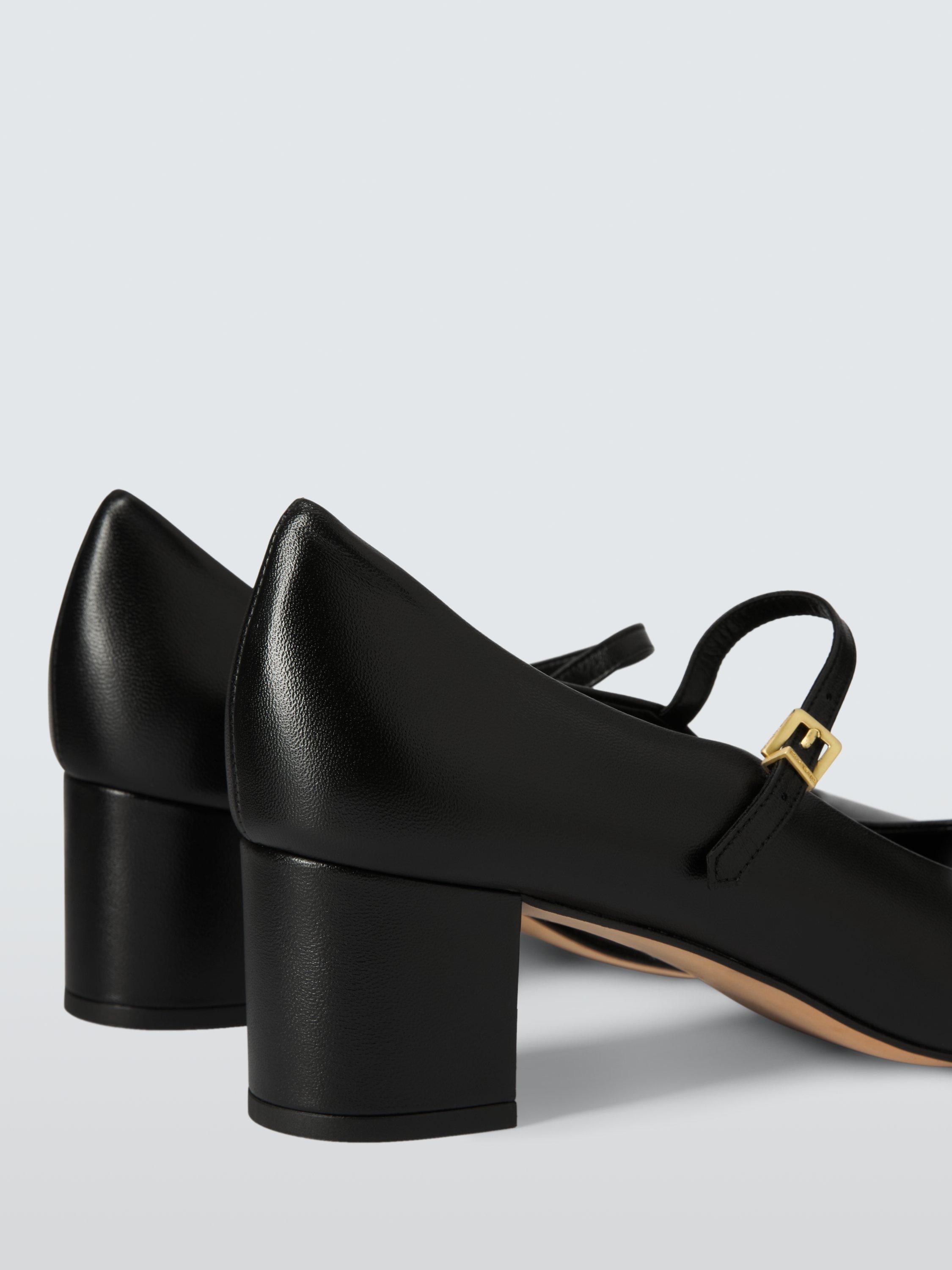 Product image 5 of 6, which shows John Lewis Adore Leather Low Block Heel Mary Jane Court Shoes, Black, 3