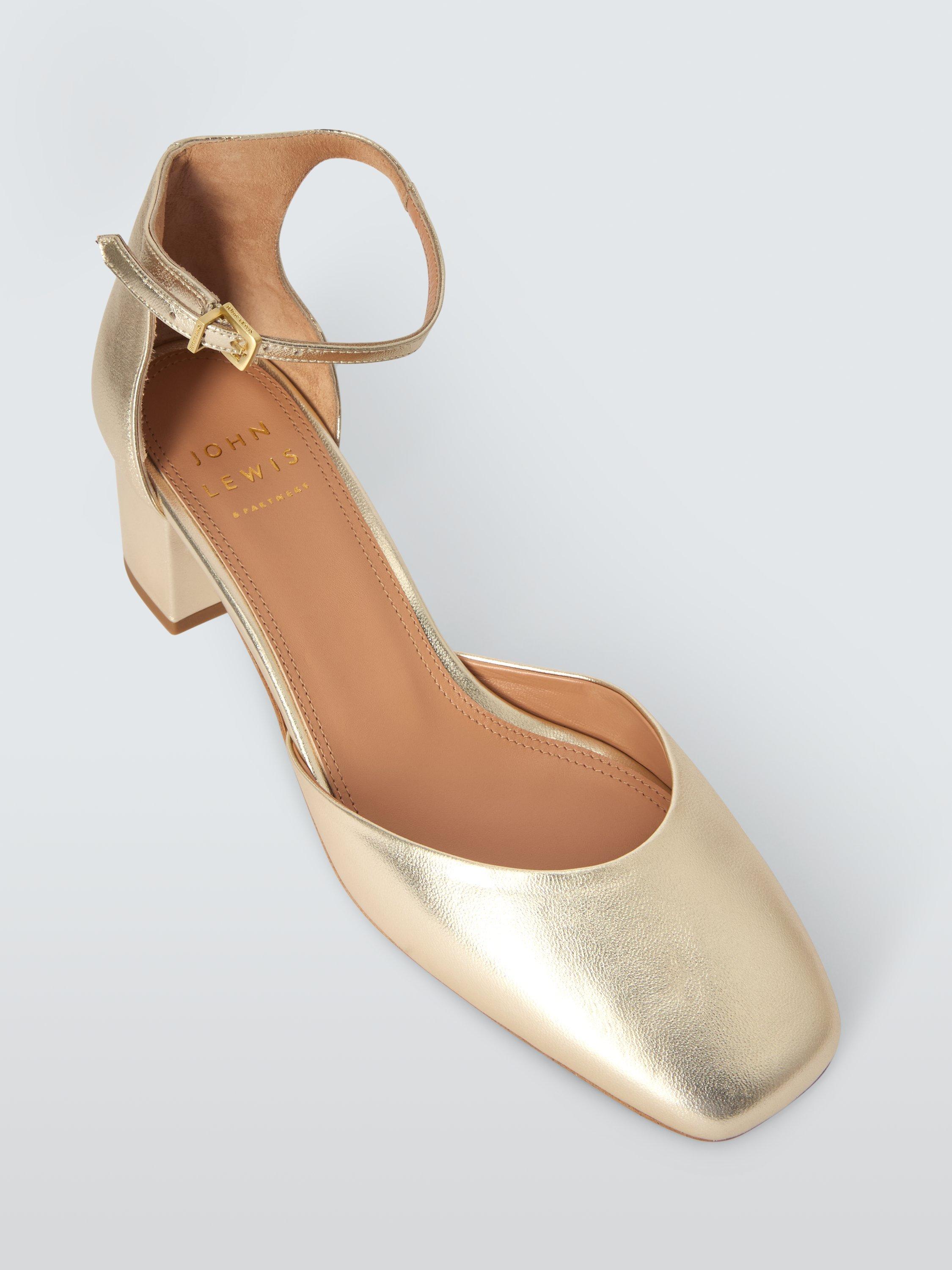 John Lewis Dakota Leather Two Part Block Heel Open Court Shoes Gold