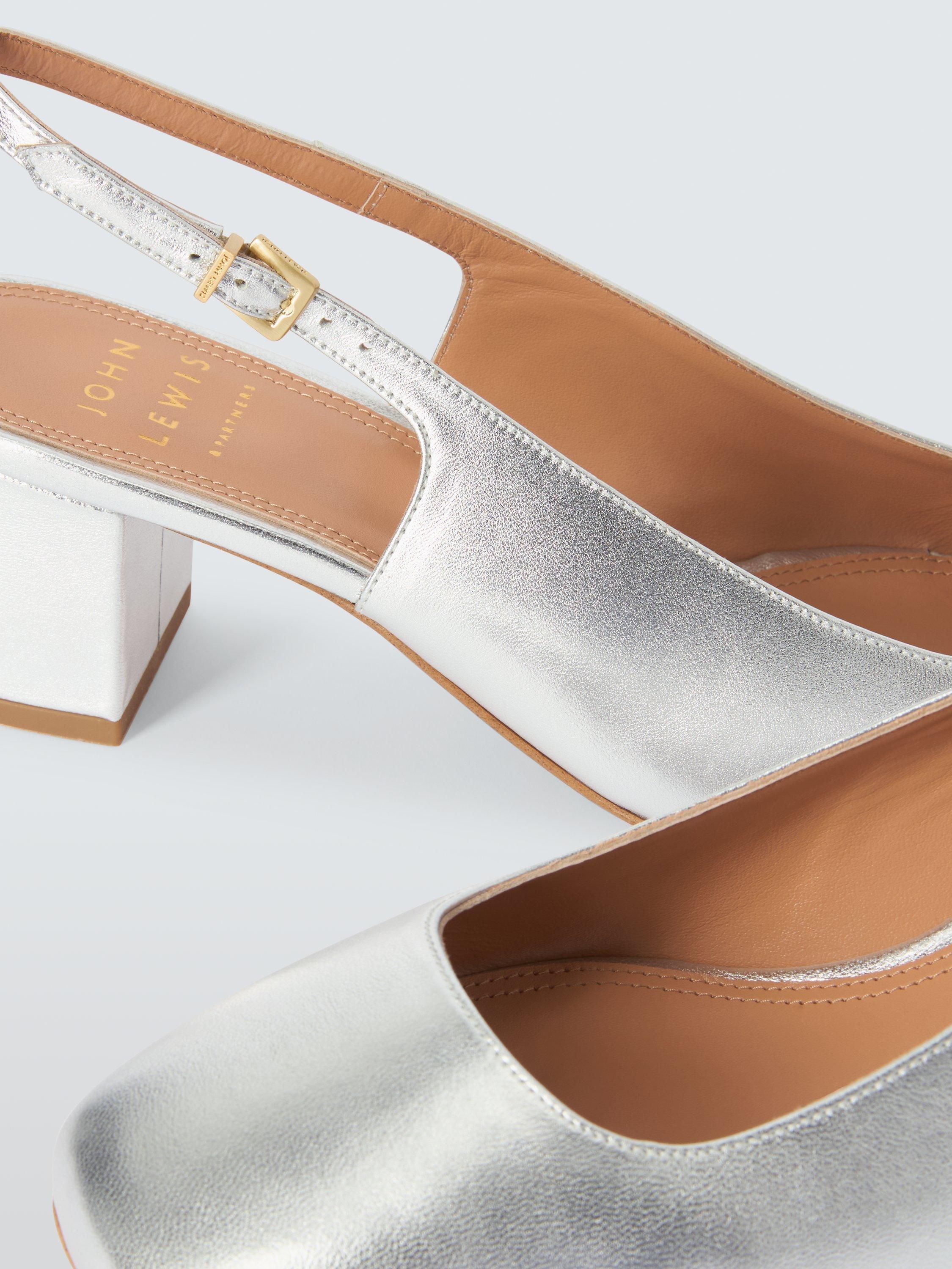 Product image 4 of 6, which shows John Lewis Celeste Leather Block Heel Slingback Open Court Shoes, Silver, 3