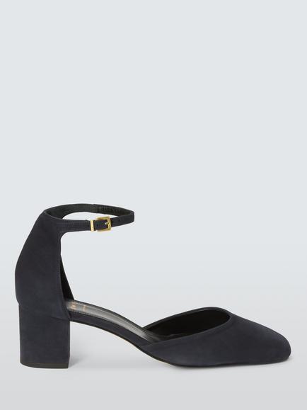 John Lewis Dakota Suede Two Part Block Heel Open Court Shoes, Navy, New Navy