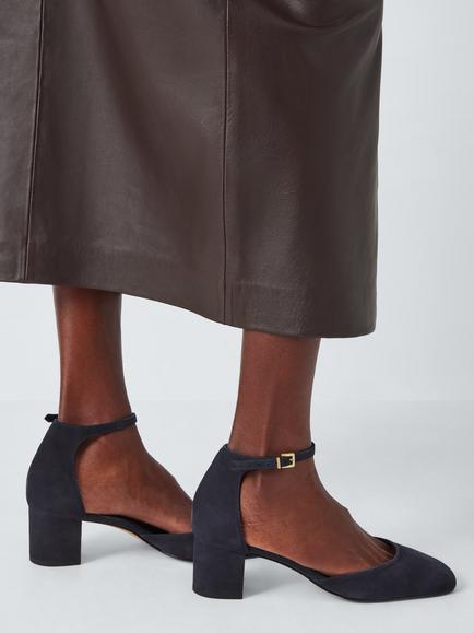 John Lewis Dakota Suede Two Part Block Heel Open Court Shoes, Navy - view 2, New Navy