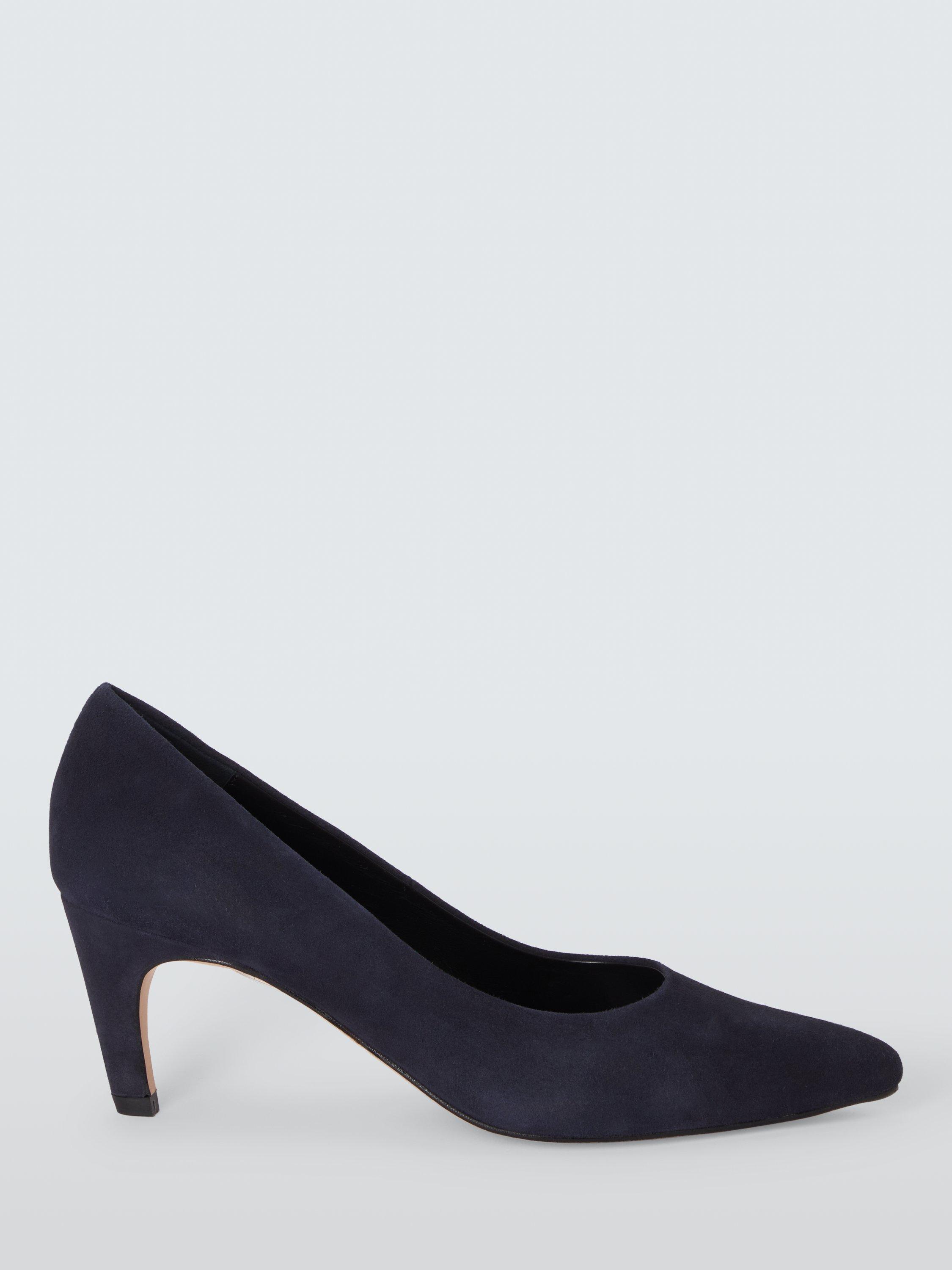 Product image 1 of 6, which shows John Lewis Ava Suede Curve Heel High Vamp Court Shoes, Navy, 3