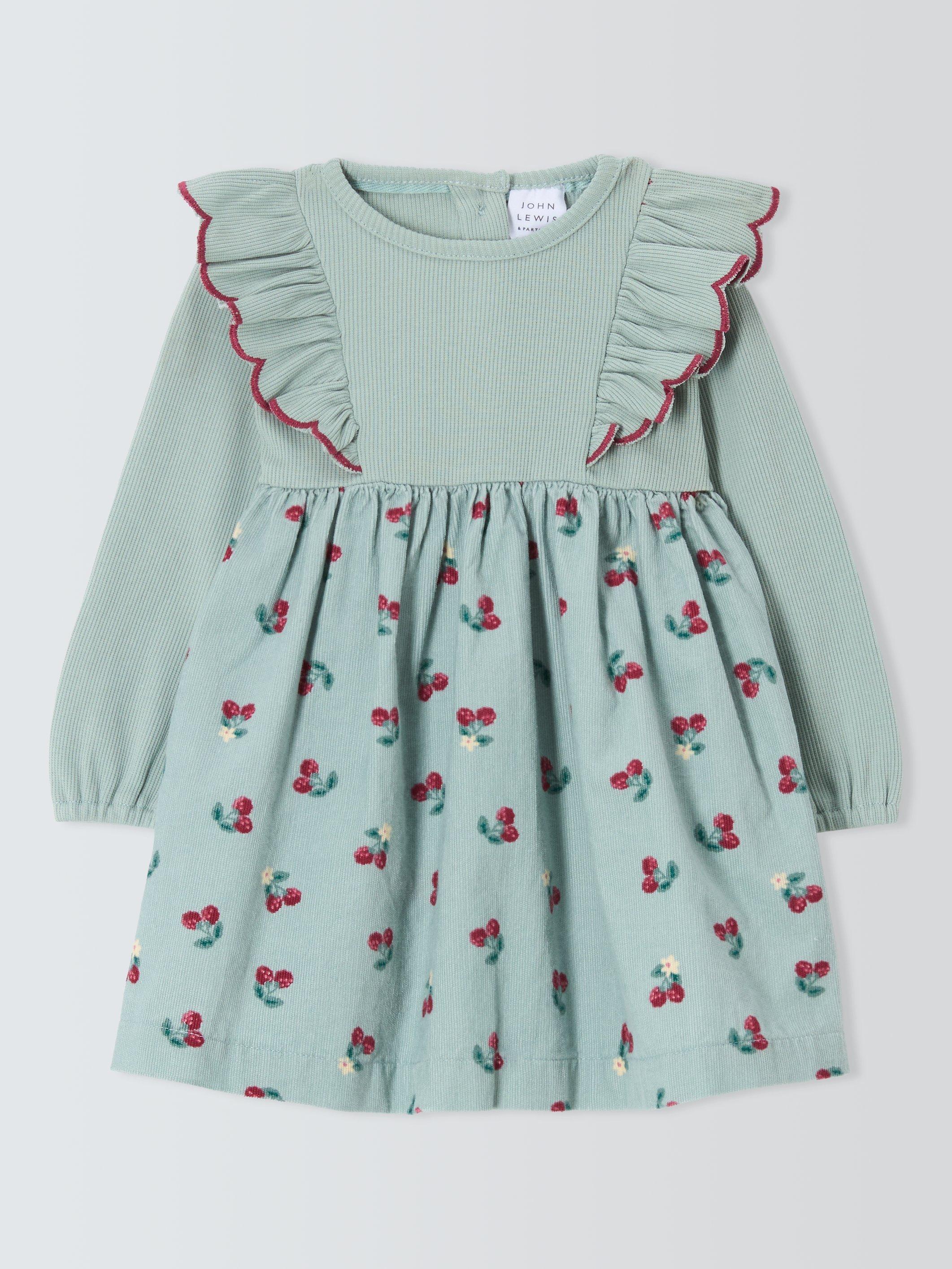 John Lewis Baby Corduroy Berry Print Dress Multi