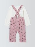 John Lewis Baby Berry Corduroy Dungarees and Pointelle Top Set, Pink