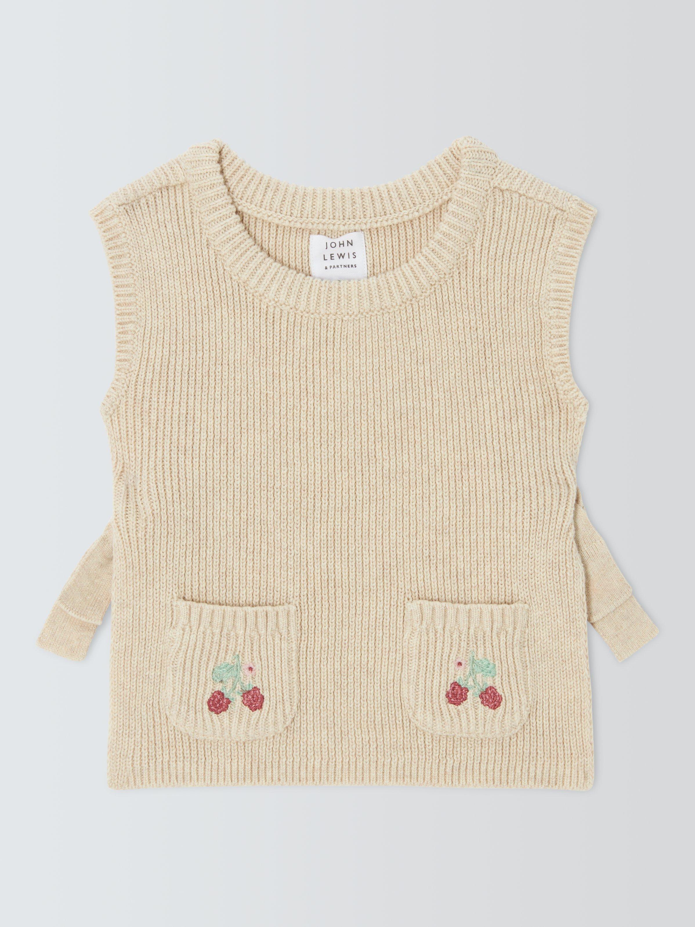 John Lewis Baby Berry Knitted Vest, Natural